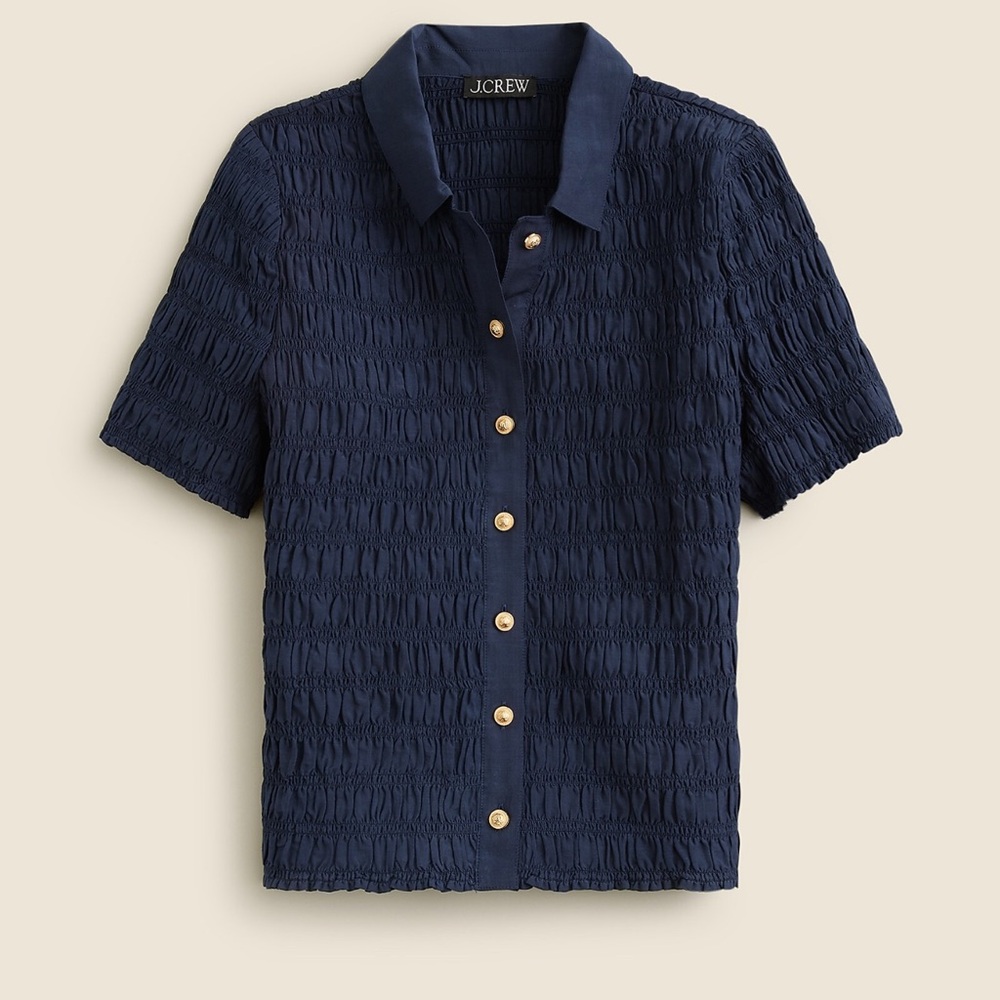 J.Crew Dark Blue Smocked Shirt with Gold Accents